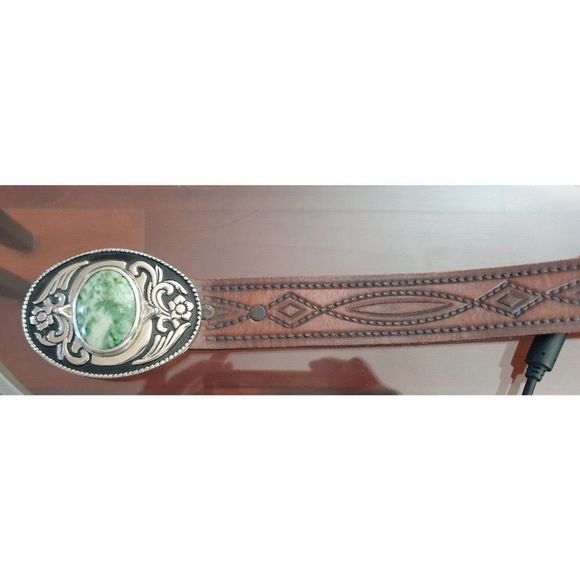 Vintage Chunky Natural stone silver plated Belt buckle maden in USA main image 9